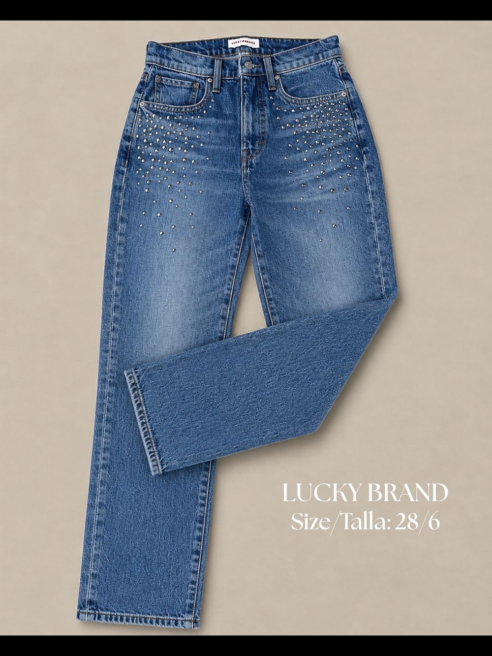 Lucky Brand Women's Medium Blue Studded Straight-Leg Jeans